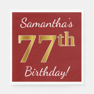 Red, Faux Gold 77th Birthday + aangepaste naam Servetten
