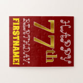 Red, Faux Gold 77th Birthday + Eigen naam Puzzle Legpuzzel (Horizontaal)