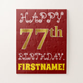 Red, Faux Gold 77th Birthday + Eigen naam Puzzle Legpuzzel (Verticaal)