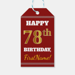 Red, Faux Gold 78th Birthday + aangepaste naam Cadeaulabel