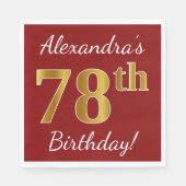 Red, Faux Gold 78th Birthday + aangepaste naam Servetten (Voorkant)