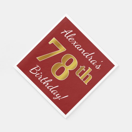 Red, Faux Gold 78th Birthday + aangepaste naam Servetten (Hoek)