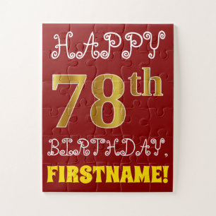 Red, Faux Gold 78th Birthday + Eigen naam Puzzle Legpuzzel