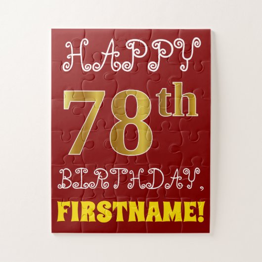 Red, Faux Gold 78th Birthday + Eigen naam Puzzle Legpuzzel (Verticaal)