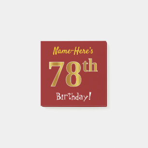 Red, Faux Gold 78th Birthday, met aangepaste naam Post-it® Notes