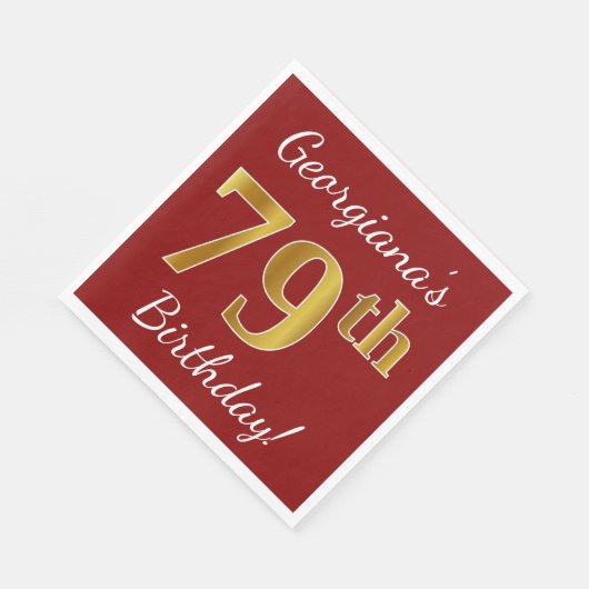 Red, Faux Gold 79th Birthday + aangepaste naam Servet (Hoek)