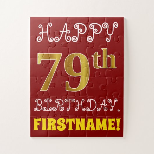 Red, Faux Gold 79th Birthday + Eigen naam Puzzle Legpuzzel (Verticaal)