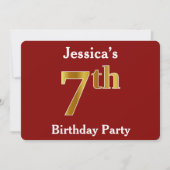 Red, Faux Gold 7th Birthday Party + aangepaste naa Kaart (Voorkant)