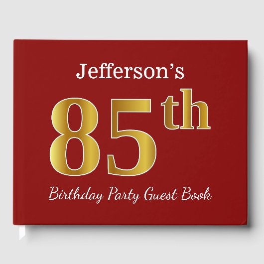 Red, Faux Gold 85th Birthday Party + aangepaste na Gastenboek (Voorkant)