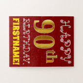 Red, Faux Gold 90th Birthday + aangepaste naam Puz Legpuzzel (Horizontaal)