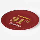 Red, Faux Gold 91st Birthday + aangepaste naam Papieren Bordje (Gekanteld)