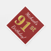 Red, Faux Gold 91st Birthday + aangepaste naam Servet (Hoek)