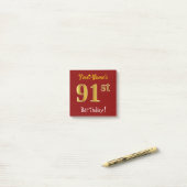 Red, Faux Gold 91st verjaardag, met aangepaste naa Post-it® Notes (Op bureau)
