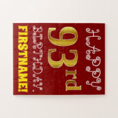 Red, Faux Gold 93rd Birthday + aangepaste naam Puz Legpuzzel (Horizontaal)