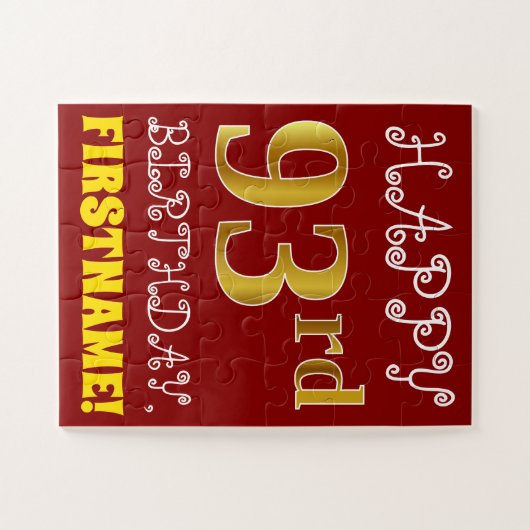 Red, Faux Gold 93rd Birthday + aangepaste naam Puz Legpuzzel (Horizontaal)