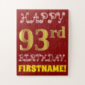 Red, Faux Gold 93rd Birthday + aangepaste naam Puz Legpuzzel (Verticaal)