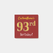 Red, Faux Gold 93rd Birthday, met aangepaste naam Post-it® Notes (Voorkant)