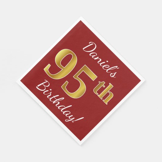 Red, Faux Gold 95th Birthday + aangepaste naam Servetten (Hoek)