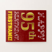 Red, Faux Gold 95th Birthday + Eigen naam Puzzle Legpuzzel (Horizontaal)