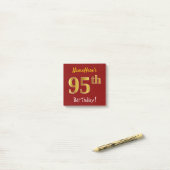 Red, Faux Gold 95th Birthday, met aangepaste naam Post-it® Notes (Op bureau)