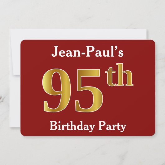 Red, Faux Gold 95th Birthday Party + aangepaste na Kaart (Voorkant)