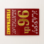 Red, Faux Gold 96th Birthday + Eigen naam Puzzle Legpuzzel (Horizontaal)