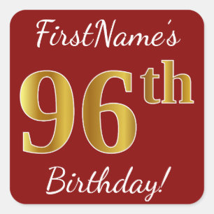 Red, Faux Gold 96th Birthday + Eigen naam Sticker