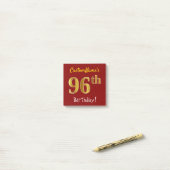 Red, Faux Gold 96th Birthday, met aangepaste naam Post-it® Notes (Op bureau)