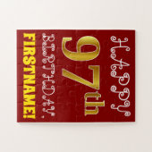 Red, Faux Gold 97th Birthday + Eigen naam Puzzle Legpuzzel (Horizontaal)