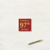 Red, Faux Gold 97th Birthday, met aangepaste naam Post-it® Notes (Op bureau)