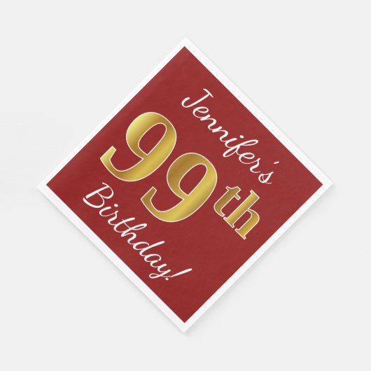 Red, Faux Gold 99th Birthday + aangepaste naam Servetten (Hoek)