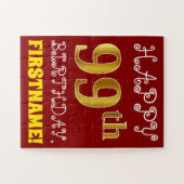 Red, Faux Gold 99th Birthday + Eigen naam Puzzle Legpuzzel (Horizontaal)