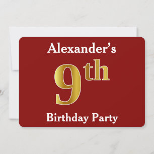 Red, Faux Gold 9th Birthday Party + aangepaste naa Kaart