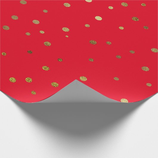 Red Faux Gold Foil Cute Festive Confetti Patroon Cadeaupapier (Hoek)