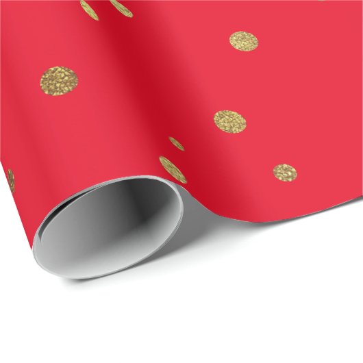 Red Faux Gold Foil Cute Festive Confetti Patroon Cadeaupapier (Rol Hoek)
