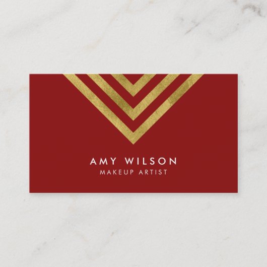 Red Faux Gold Geometric Design Makeup Artist Visitekaartje (Voorkant)