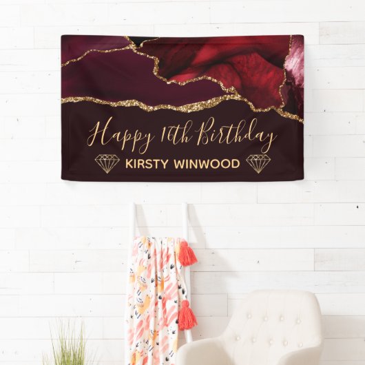 Red & Faux Gold Glitter Agate Sweet 16 Spandoek (Insitu)