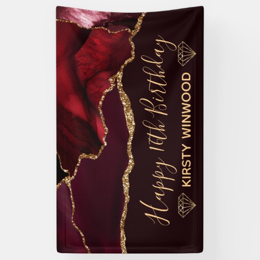 Red & Faux Gold Glitter Agate Sweet 16 Spandoek (Verticaal)
