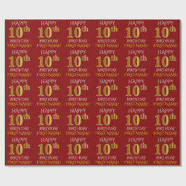 Red, Faux Gold "HAPPY 10th BIRTHDAY" Cadeaupapier