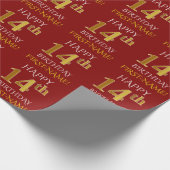 Red, Faux Gold "HAPPY 14th BIRTHDAY" Cadeaupapier (Hoek)