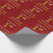 Red, Faux Gold "HAPPY 1st BIRTHDAY" Cadeaupapier (Hoek)