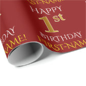 Red, Faux Gold "HAPPY 1st BIRTHDAY" Cadeaupapier (Rol Hoek)