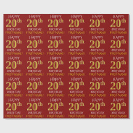 Red, Faux Gold "HAPPY 20th BIRTHDAY" Cadeaupapier