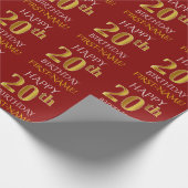 Red, Faux Gold "HAPPY 20th BIRTHDAY" Cadeaupapier (Hoek)
