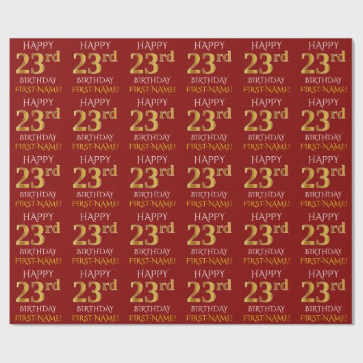 Red, Faux Gold "HAPPY 23rd BIRTHDAY" Cadeaupapier (Vlak)