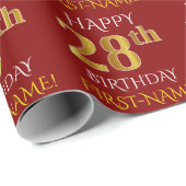 Red, Faux Gold "HAPPY 28th BIRTHDAY" Cadeaupapier (Rol Hoek)