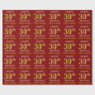 Red, Faux Gold "HAPPY 30th BIRTHDAY" Cadeaupapier