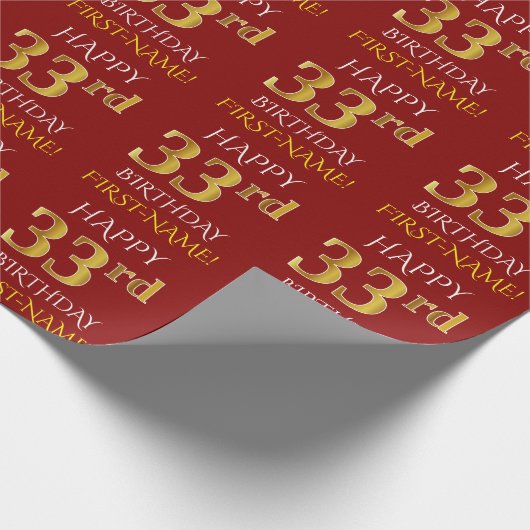 Red, Faux Gold "HAPPY 33rd BIRTHDAY" Cadeaupapier (Hoek)