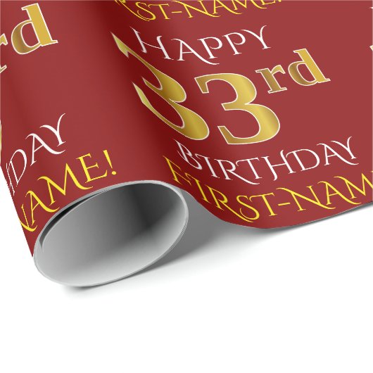 Red, Faux Gold "HAPPY 33rd BIRTHDAY" Cadeaupapier (Rol Hoek)