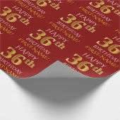 Red, Faux Gold "HAPPY 36th BIRTHDAY" Cadeaupapier (Hoek)